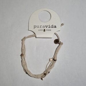 Pura Vida Cream Braided Multi-Strand Bracelet with Gold Charms